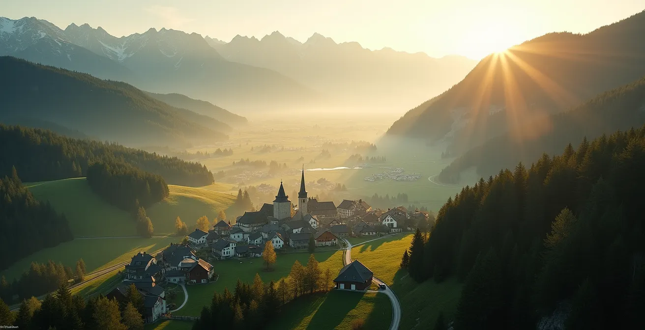 Vue aérienne stylisée de l'Arc jurassien montrant la répartition géographique des centres horlogers suisses