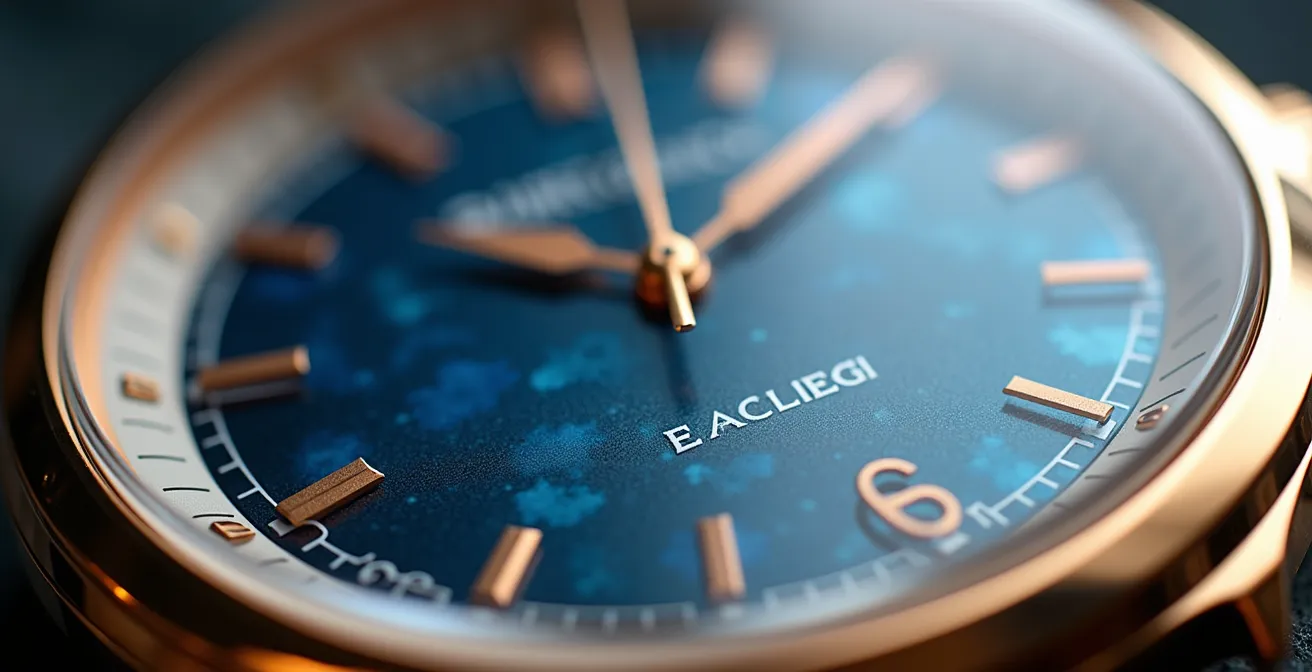 Vue macro d'un cadran émaillé grand feu montrant la profondeur et la brillance caractéristiques