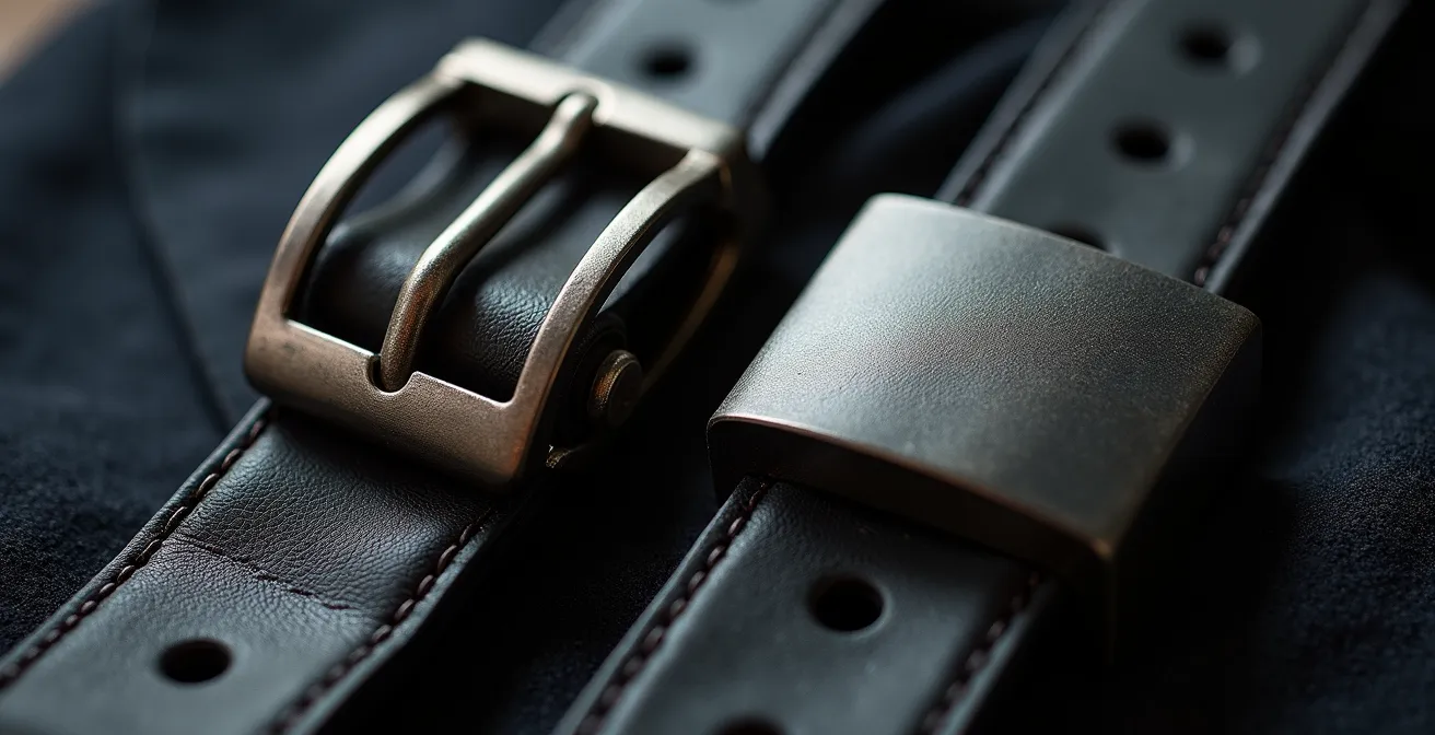 Gros plan sur deux types de boucles de ceinture montrant leur effet visuel différent