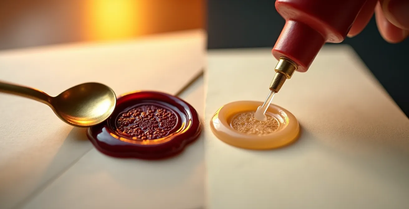 Comparaison visuelle entre cire traditionnelle et pistolet à cire moderne