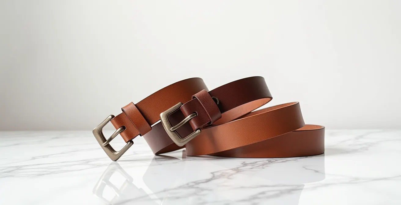 Vue en coupe de trois ceintures d'épaisseurs différentes posées côte à côte