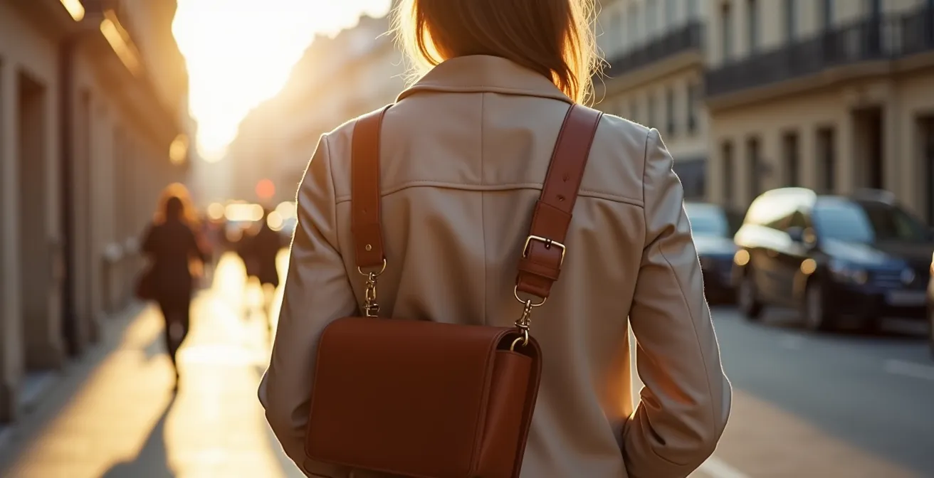 Démonstration du port croisé avec bandoulière large répartissant le poids