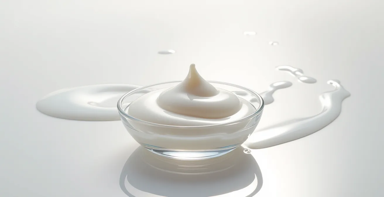 Vue macro d'une texture crémeuse riche en céramides avec effet perlé