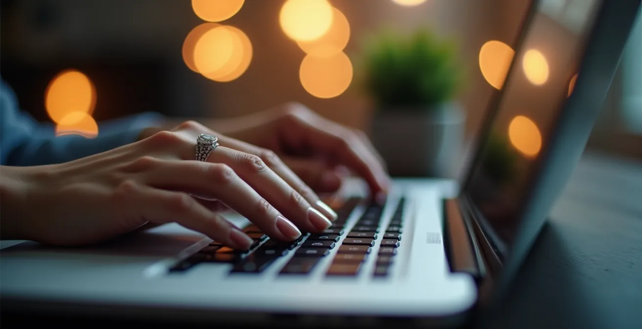 Mains féminines sur un clavier d'ordinateur dans l'urgence d'une validation d'achat
